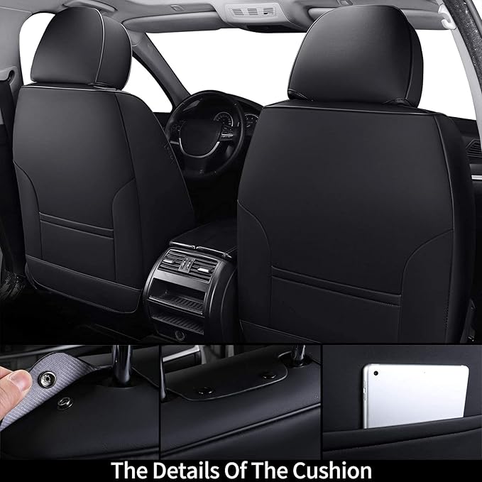 Coverado Front and Back Seat Covers 5 Pieces, Full Set Universal Seat Covers for Cars, Breathable Fabric&Leather Car Seat Protectors, Car Seat Cushions Compatible with Most Sedans SUV Pick-up Truck