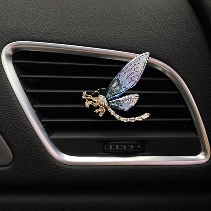 Bee Butterfly Dragonfly Car Aromatherapy Diffusers - 3 Pcs Air Fresheners Vent Clips for Car Decoration & Interior Decor (Blue)