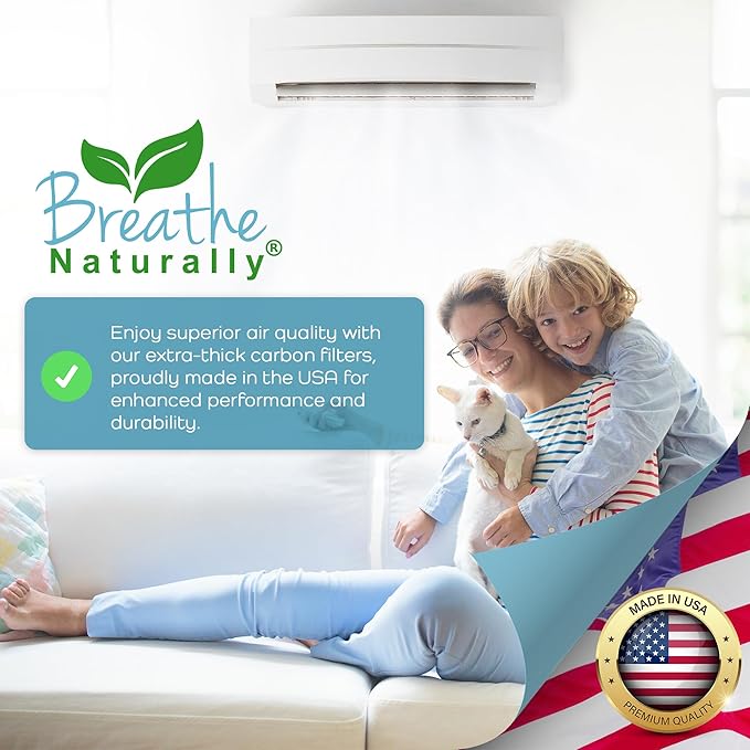 Breathe Naturally Universal Cut To Fit Carbon Activated Air Filter - Replacement Charcoal Filters - Pre Filter Carbon Sheet for Air Purifier, Vent Filters & More - Packed in USA (Pack of 4, 16x48)