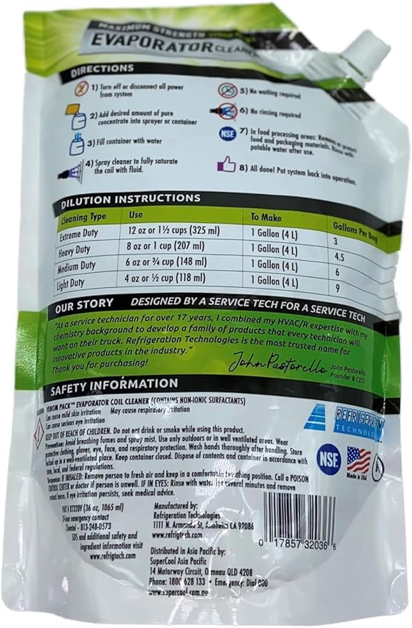 Refrigeration Technologies Viper Maximum Strength Venom Pack Evaporator Cleaner 36 fl oz RT320V Pure Concentrate Coil Cleaner perfect for Viper Foam Jet Sprayer 2-in-1 Hand Pressure Sprayer RT301S (1)