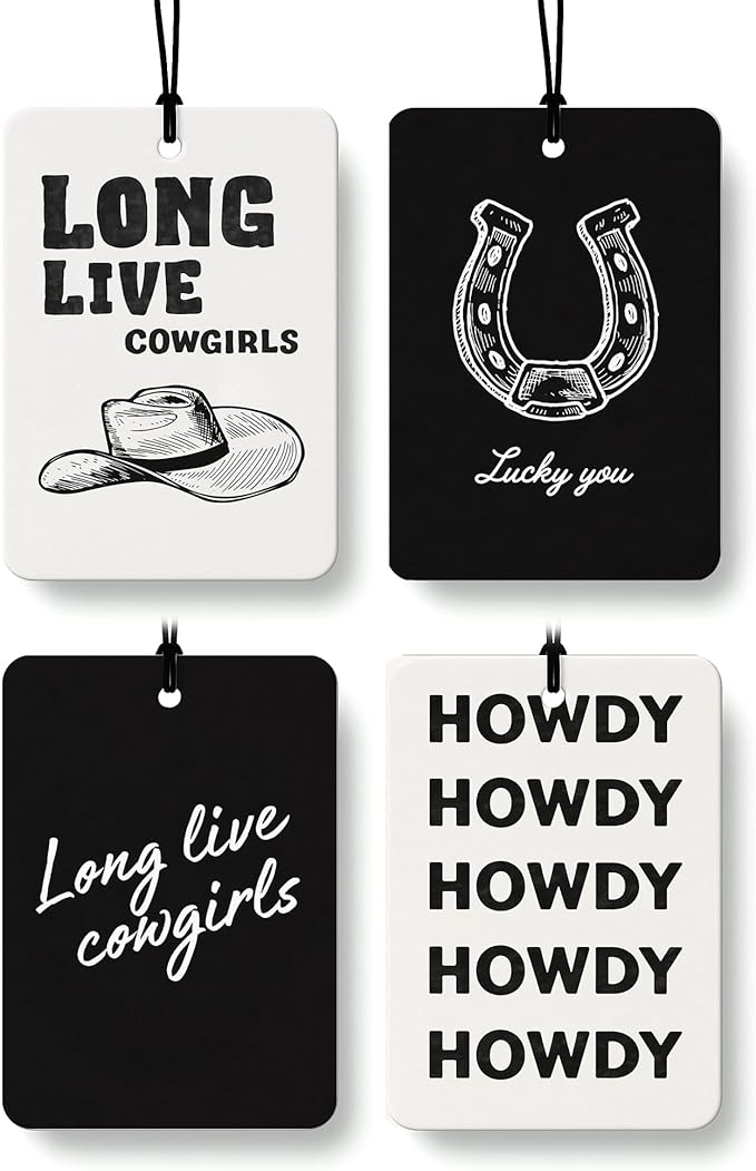 Boho Neutral Western Car Air Freshener 4 Pcs Coconut Scented, Country Southwest Cowgirl Car Accessories Mirror Decor for Women, Western Hanging Air Freshener for Cars Closet Drawer Books