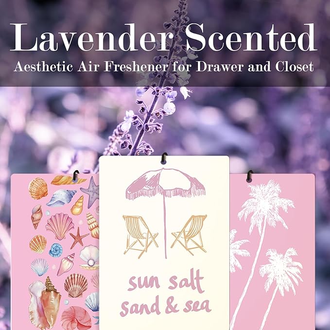 Pink Coastal Beach Lavender Car Air Freshener 3 Pcs, Preppy Beachy Seashell Conch Palm Tree Cars Scents Air Freshener for Women Girls, Ocean Beach Car Accessories Interior Mirror Decor Hanging