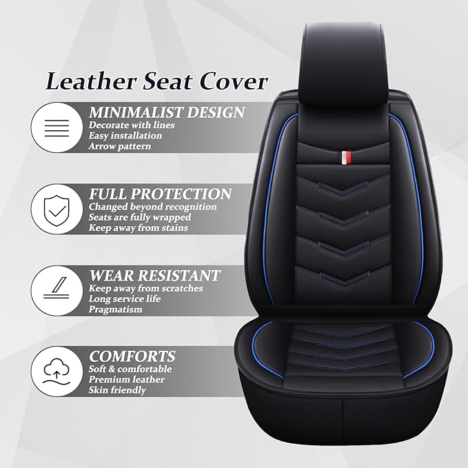 Car Seat Cover for Ford Explorer 2000-2025, Waterproof Durable Compatible Airbag, Premium Leather Seat Protector(2 Seats Luxury,Black Blue)