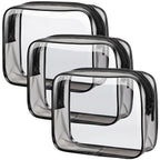 PACKISM Clear Toiletry Bag - TSA Approved Toiletry Bag 3 Pack Same Medium Size, Quart Size Bag Travel Makeup Cosmetic Bag, Carry on Airport Airline Compliant Bag, Black