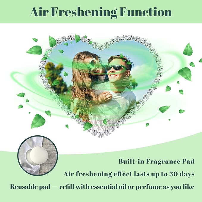 Personalized Car Air Freshener with Photo – Custom Rhinestone Vent Clip & Heart-Shaped Acrylic Picture Frame for Car Interior Decoration Accessories (White, One Size)