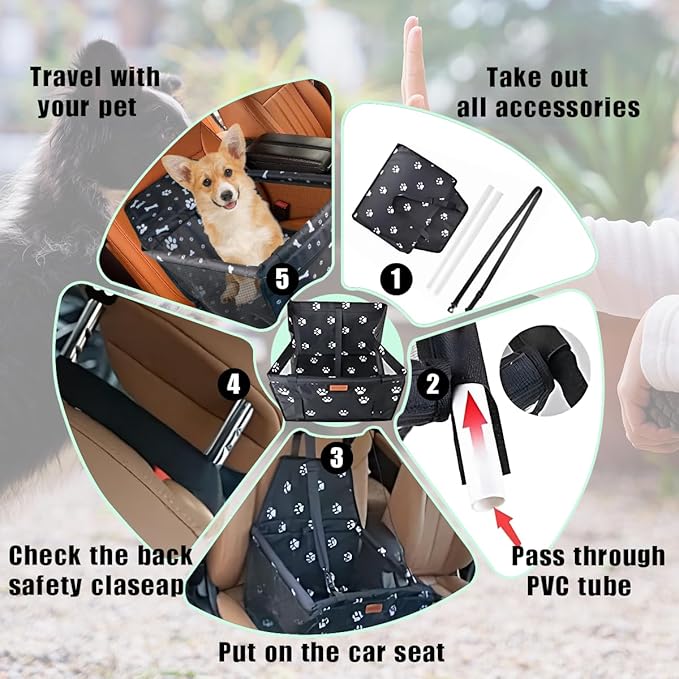 Dog Car Seat for Small Dogs Under 30 lbs - Easy to Clean, Dirt Resistant & Anti-Scratch Durable with Storage Pockets, Compatible with Dog seat Belt, Cold Pat Optional(Coffee)