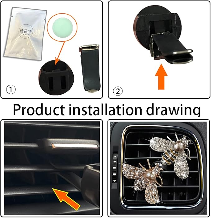 Shiny Bee Car Air Freshener Dashboard Outlet Vent Clips，Pearl Diamond Bee Car Perfume Car Air Conditioner Air Outlet Decoration Aromatherapy Clip，cute Bling Bee Charms Rhinestone Auto Interior Decorations Accessory (Silver)
