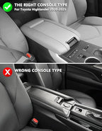 KBH Center Console Armrest Cover for Toyota Highlander 2020 2021 2022 2023 2024 2025, Arm Rest Lid Accessories Cushion Pad, Anti-Scratch, Black