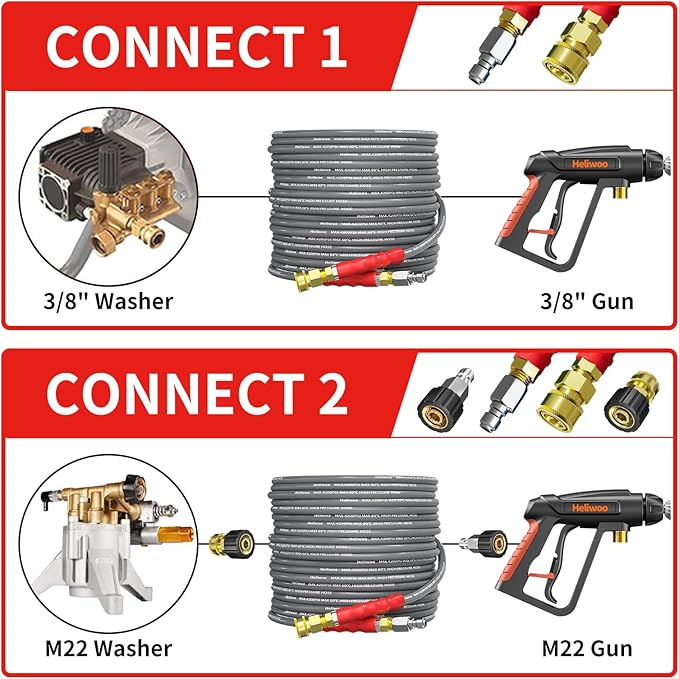Pressure Washer Hose 50ft, 4200PSI Wire Braid Power Washer Extension Hose 1/4 Inch High Tensile, Flexible Kink Resistant Heavy Duty Replacement Hose with 3/8 Quick Connect