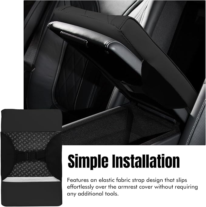 Hovom Car Center Console Armrest Pillow, 12.6"×7.87"×1.97" Leather Arm Rest Cover for Cars, Soft Comfortable Auto Armrest Cushion Pad, Vehicle Middle Console Cover, Car Accessories (Black)