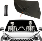 Socira Funny Skull Car Sun Shade Windshield Sunshade Umbrella Foldable Gothic Umbrella Sun Shade Sunshade Front Window Cover Skull Car Accessories Blocks Uv Rays 57" X 30"