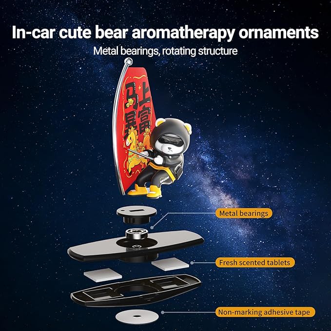Car Air FreshenerThe Little Bear sways with the car Refillable Air Purifier for Interior Dashboard Decorations Accessories (The banner of getting rich quick-Black)
