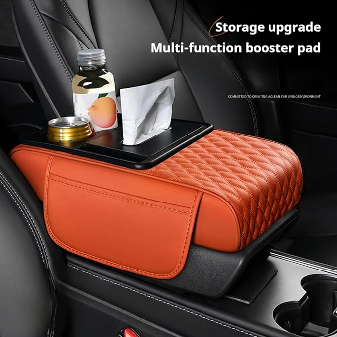 Center Console Cover Organizer, 5-In-1 Arm Rest Cover for Car with Cup Holder & Storage Pocket & Tissue Holder, Armrest Cover Cushion Pad, Water Ripples, Beige
