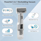 Deshedding Brush with Vacuum Suction, 5-in-1 Pet Hair Removal Tool for Dogs Cats, Cordless Undercoat Rake Removes Loose Hair, 9Kpa Pet Vacuum Cleaner for Furniture Carpet, Washable
