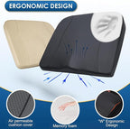 Car Seat Cushion,Thickened Comfort Memory Foam Seat Cushions for Car and Office Chair - Sciatica & Lower Back Pain Relief, Driver Seat Pillow for Auto, Office Chair, Wheelchair Pad-Beige