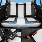 Car Seat Covers Full Set, Luxury Leather Waterproof Non-Slip Seat Protector Universal Fit for Most Cars SUVs Trucks Pick-ups,White and Black Car Accessories Interior(Full Set White)