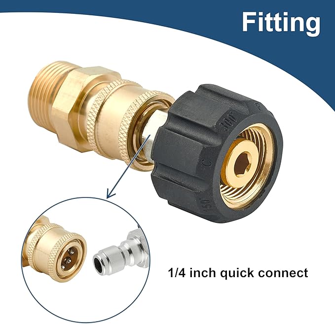 Pressure Washer Quick Connect Fittings, M22 14mm to 1/4 Inch Quick Connect Pressure Washer Adapter Set, 4 Pieces