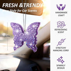 MUBYOK Handmade Car Air Freshener, Cute Christmas Gift Car Accessories for Women Girls, Glitter Hanging Air Freshie for Car Closet Bathroom Decor, Purple Butterfly