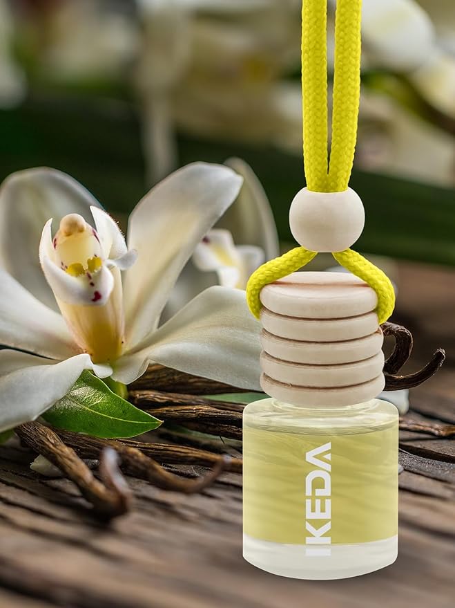 Ikeda Car Air Freshener: Hanging Car Smell Air Freshener | 10ml Hanging Car Perfume | Long Lasting Fragrance | Strong Scents Diffuser for Auto Home (Vanilla|Circular)