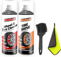 Wheel Cleaner & Tire Shine Kit - 2 Pack 14 oz Bottles, Heavy Duty Car Care Bundle with Cleaning Wheel Cleaner, Long-Lasting Tire Shine Spray & Wash Brush – Complete Car Detailing Essential