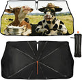 Funny Cow Driving Car Sunshade Umbrella Fun Cow Drink Milk Windshield Sun Shade for Car Retractable Umbrella Sunshades for Front Window Sun Shades Cover Visor Portector Block UV Rays