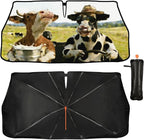 Funny Cow Driving Car Sunshade Umbrella Fun Cow Drink Milk Windshield Sun Shade for Car Retractable Umbrella Sunshades for Front Window Sun Shades Cover Visor Portector Block UV Rays