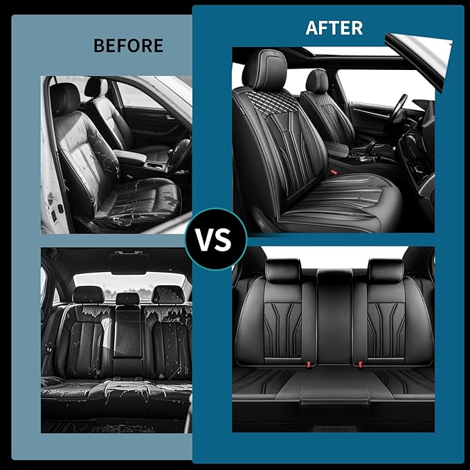 Fit Murano Car Seat Covers Compatible with Nissan Murano 2004-2025 2026 - Full Set Premium Leather， Waterproof Breathable， All-Weather Seat Cushion Protecto&Airbag Compatible （All Black