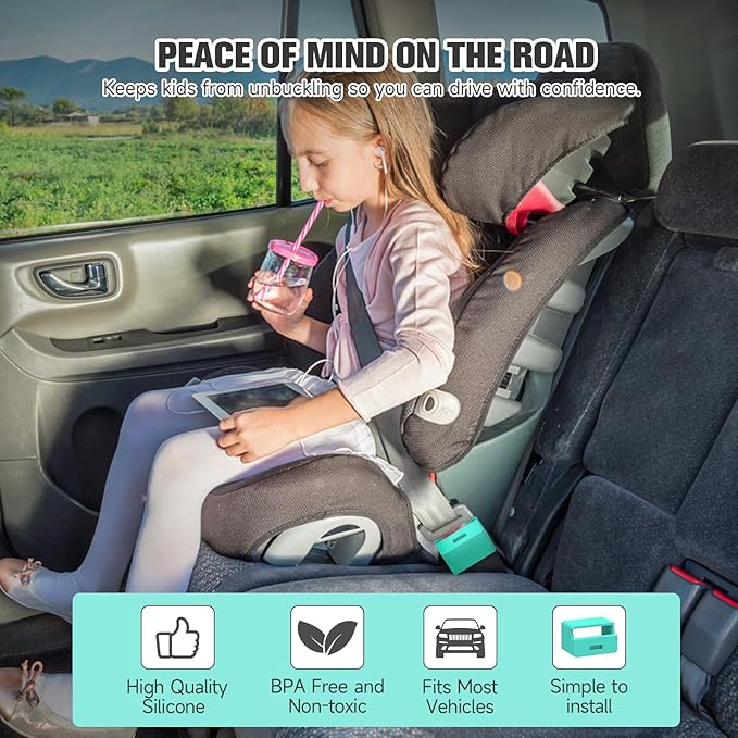 Morlike Silicone Seatbelt Secure Buckle Safety Cover Lock | Keep Children Safe in Car Seat and Prevent Kids from Accidentally Unbuckling | Buckle Guard Fits Almost Vehicles (Light Blue, 2 Pack)