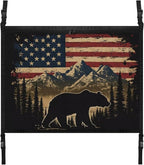 Generic American Flag Bear Car Ceiling Cargo Net-Fits Cars with Four Handles,Non-Blocking Rearview Mirror,Double-Layer Interior Roof Cargo Bag for Travel Road Trips and Car Camping 31.69"x24.02"