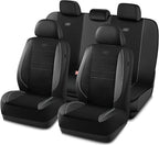 Skechers Air-Cooled Memory Foam Seat Covers,Mesh Thick Car Seat Covers,Piping Leather Car Seat Protector,Airbag Compatible,Automotive Comfort for Most Cars, Vans, Trucks, SUV(Gray,Full Set)