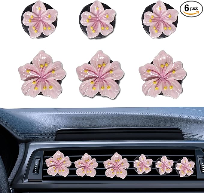 NIIIYTYB 3 Set Cute Car Vent Clips Flower Air Vent Clips for Fresheners Hawaiian Hibiscus and Cherry Blossom Car Accessories Aesthetic Interior Decor for Women Peach Blossom (Pink)