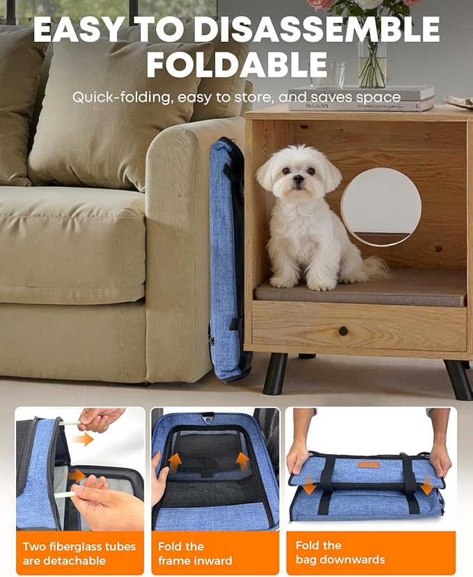 Large Cat Dog Carrier for Pet Up to 20 Lb - 20×13×13 in, Top & Side Entry, Foldable, Soft-Sided Pet Carrier with Ventilated Anti-Scratch Mesh & Car Seat Buckle for Car, Travel and Vet - Blue