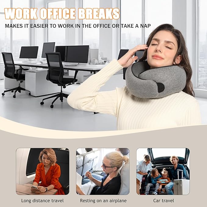Neck Travel Pillow Upgraded Travel Neck Pillow for Airplane Memory Foam Travel Pillow for Airplanes Offices and Cars Headrest Sleep, Portable Plane Accessories