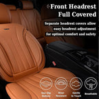 Coverado Brown Seat Covers Full Set, Luxury Leather Seat Covers for Cars, Automotive Seat Covers, Waterproof Car Seat Protector, Front and Back Car Seat Cushions Universal Fit for Most Cars