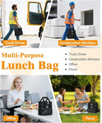 Insulated Lunch Bag for Men & Women, Double Leakproof Lunch Box Soft Cooler Tote with 5 Pockets, 600D Oxford, EVA Lining, Adjustable Strap for Work, Picnic, Beach&Travel-Black