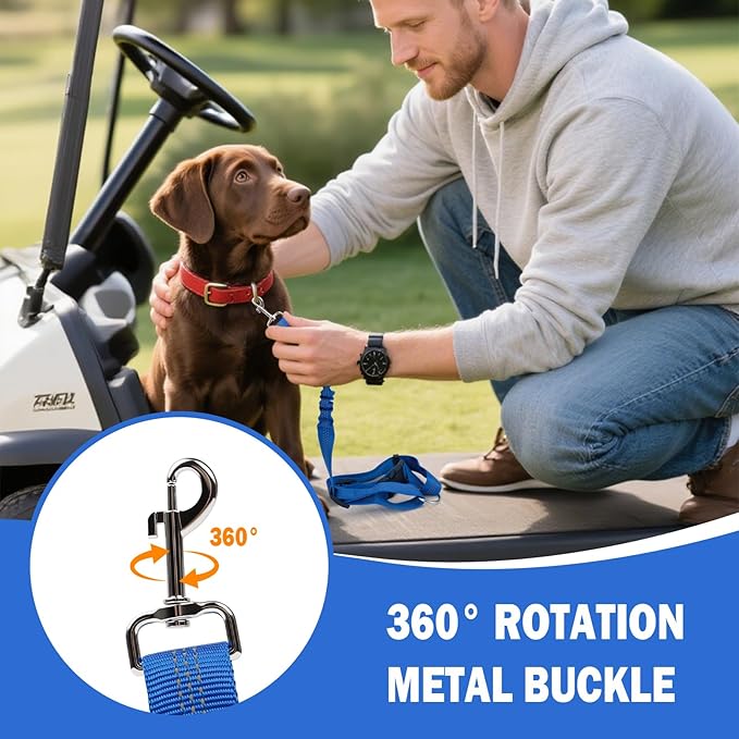 Dog Seat Belt Tether for Golf Cart, Adjustable Golf Dog Collar Leash for Car, Pet Dog Seat Belt Harness for Golf Cart Pet Safety Protection to Prevent Accidental Injury (Blue)