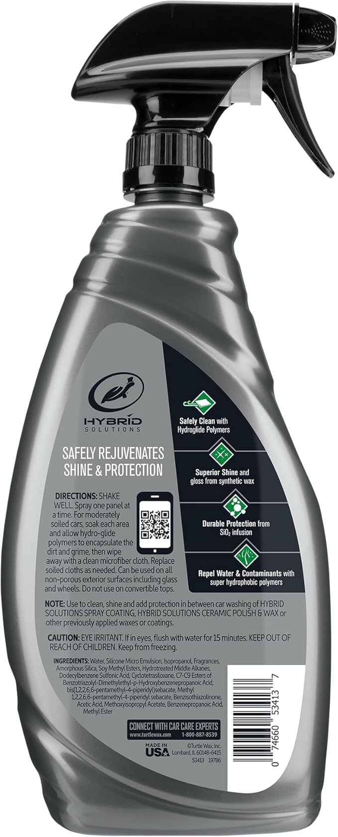 Turtle Wax Hybrid Solutions Ceramic 3-in-1 Car Detailer, Waterless Car Wash, Long-lasting HydrophobicWax Protection and High Gloss Shine, Safe For All Exterior Surfaces, 32 oz (Pack of 6)