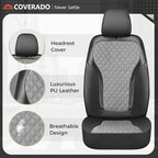 Coverado Car Seat Covers 5 Seats, Leather Seat Covers Full Set, Carbon Fiber Textured Design, Durable Waterproof Seat Protectors, Black&Gray Seat Cover, Automotive Seat Covers Universal Fit Most Cars
