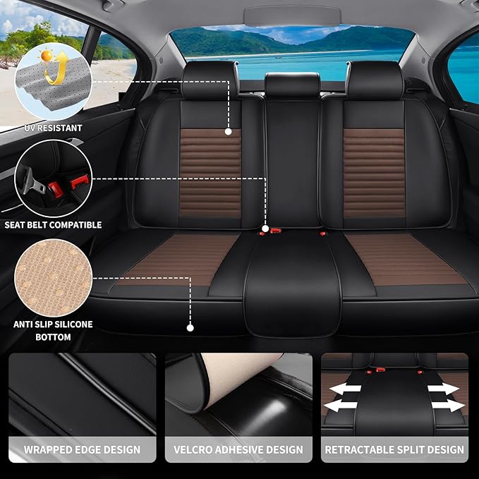 Car Seat Covers Full Set Fit for Toyota RAV4 Hybrid 2016-2026, Premium Faux Leather Car Seat Protector,Breathable Anti-Slip Full Wrapping Edge Seat Covers(Black&Brown,Full Set)