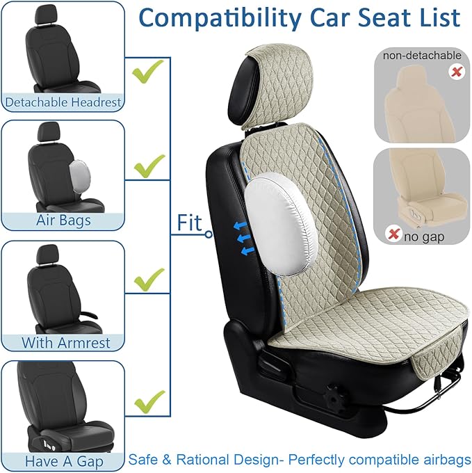 2 Pack Linen Car Seat Covers Front Seat Covers Breathable Cloth Fabric Car Seat Protector Universal Fit Most Automotive, Van, SUV, Trucks (2Pack Beige)