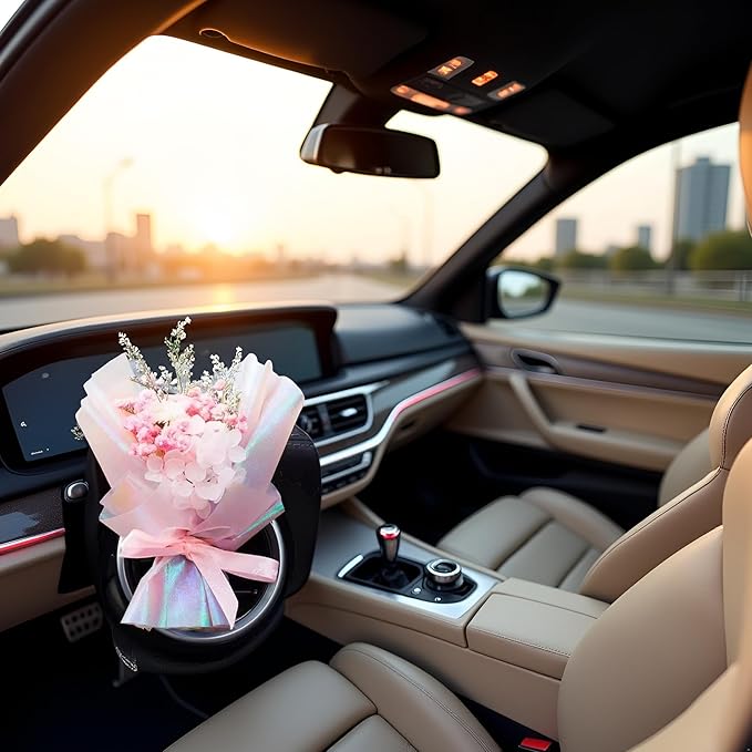Pink Mini Dried Flowers Bouquet for Car Air Vent Clips, Car Air Outlet Perfume Decoration, Car Air Fresheners Interior Decoration Accessories