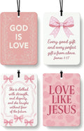 Coquette Pink Bow Christian Car Air Freshener 4 Pcs Coconut Scented, Girly Religious Car Accessories Mirror Decor for Women, Cute Scripture Hanging Air Freshener for Cars Closet Drawer Books
