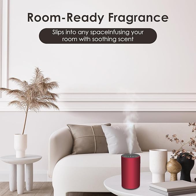 Waterless Essential Oil Diffuser, 7 Colors LED Light, Battery Powered Mini Scent Air Machine, Aromatherapy Mist Diffuser for Home Room Car Office (red)