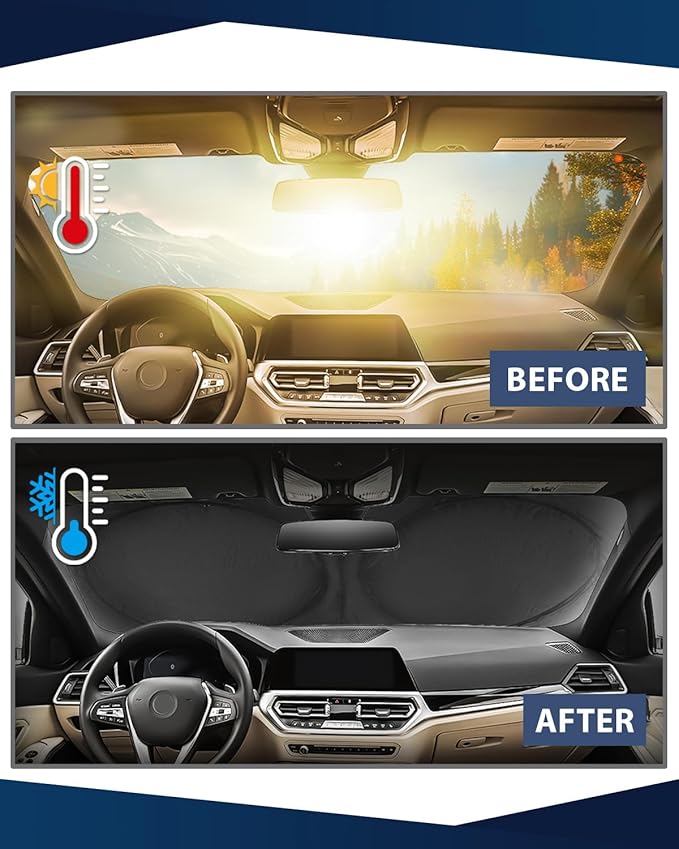 Retractable Windshield Sun Shade for car Windshield Sun Shade,99% UV Blocking,Long-Frequency and Short-Frequency Demand,X-Large(Sunshade 74.8"x35.43",Umbrella 55.12"x31.5")