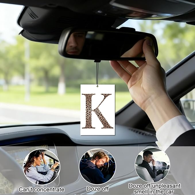 6PCS Leopard Initial L Car Air Freshener,Personalized Letter Car Accessories,Initial Gifts for Women and Men New Driver Auto Decor Rearview Mirror Hanging,Aromatherapy for Cars Interior or Locker