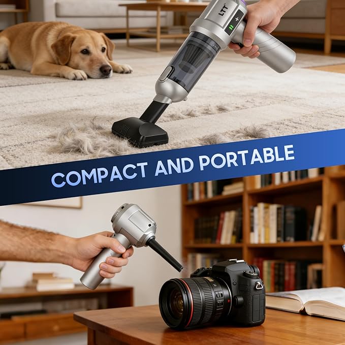 car Vacuum Portable Cordless, 18000PA Brushless Motor Hand Held Vacuum,Air Duster, 120W High Power Mini Vacuum Cleaner Foldable with LED Screen for Home, Car, Office, Pet