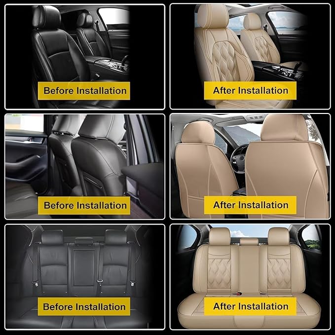 AOMSAZTO Car Seat Covers Full Set Fit for Hyundai Elantra 2017-2026 Waterproof Faux Leather Car Seat Cushions Automotive 5 Seat Covers Set（Beige）