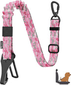 Pawaboo Dog Car Seat Belt– Reflective & Adjustable Dogs Cars Harness Leash with 360° Lockable Buckle, Shockproof Dogs Tether Bungee for Safe Travel, Pink Camouflage