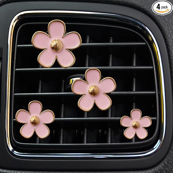 4PCS Daisy Flower Air Vent Clip Air Conditioning Outlet Clip Car Air Freshener Clip Car Interior Decor Charm Colorful Car Interior Accessories for Girls Women (Pink)