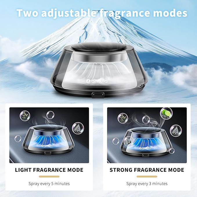 Kwak's Smart Car Air Freshener for Vehicle Dashboard, Automatic Automotive Aromatherapy Diffusers for Adjustable Intensity with 2 Essential Oil Refills